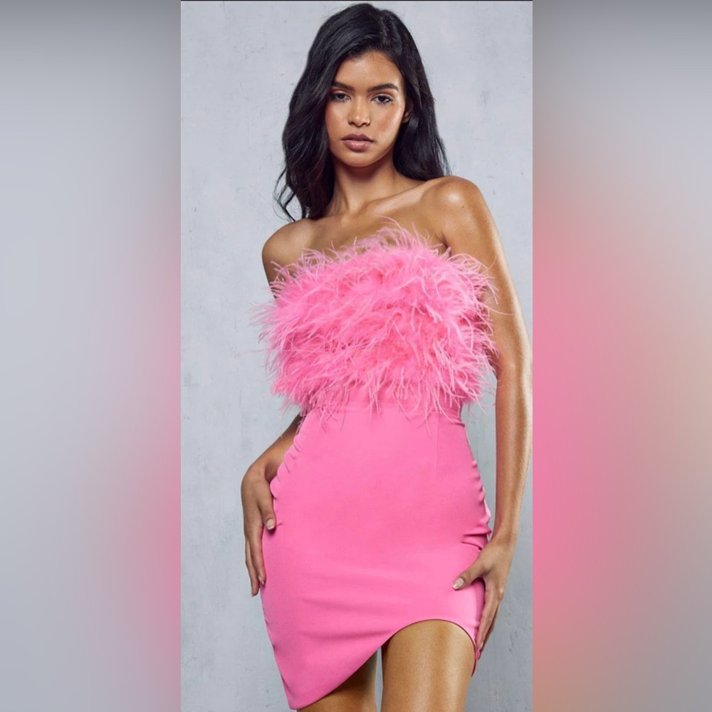 Winey Strapless Feather Mini Dress